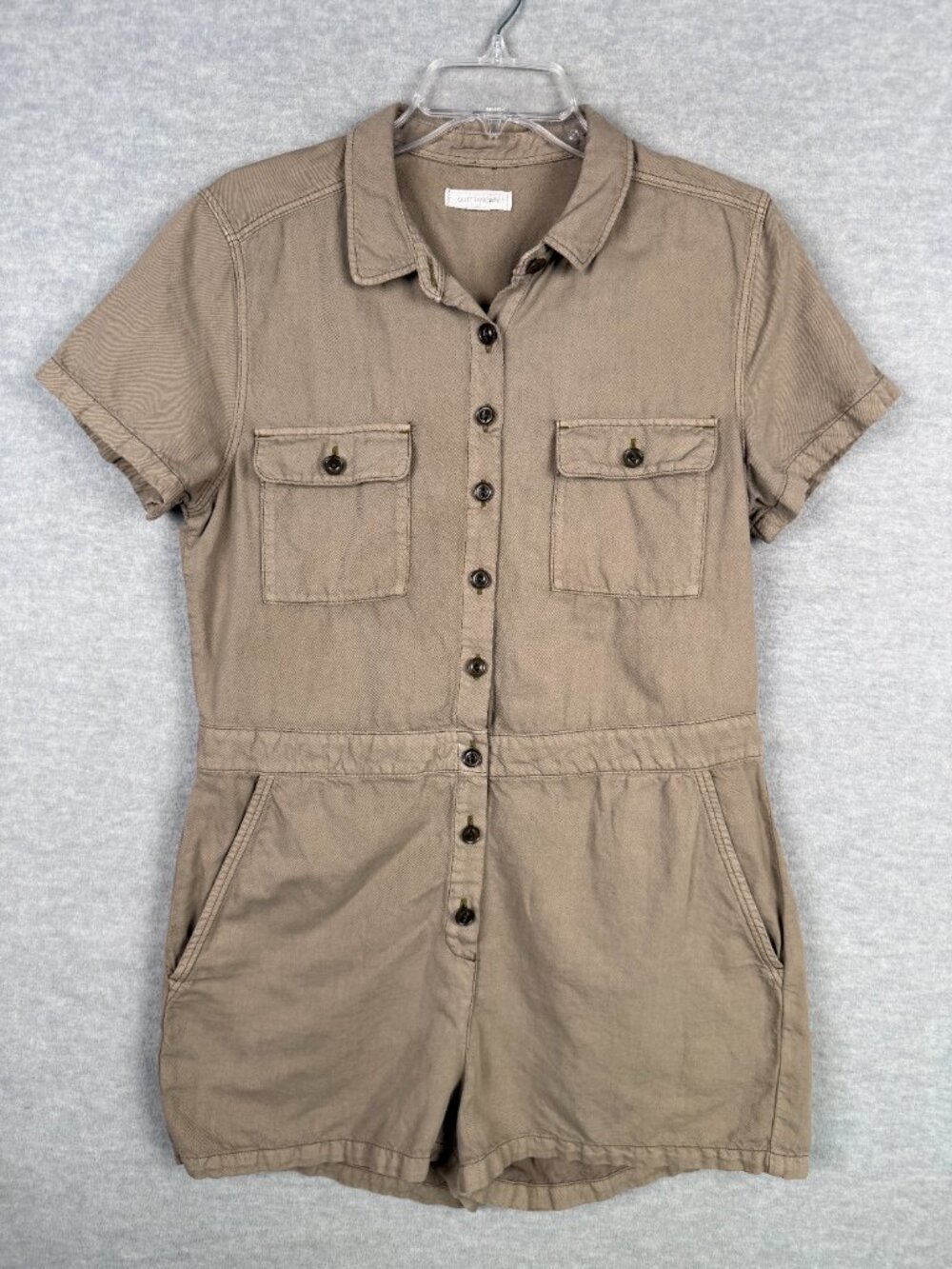 Outerknown M S.E.A. Suit Shortall Utility Romper Olive Branch Green Cotton Linen